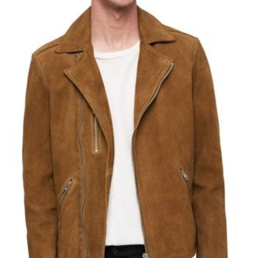 ALLSAINTS Judd Suede Leather Biker Jacket Tan / Brown (Small)